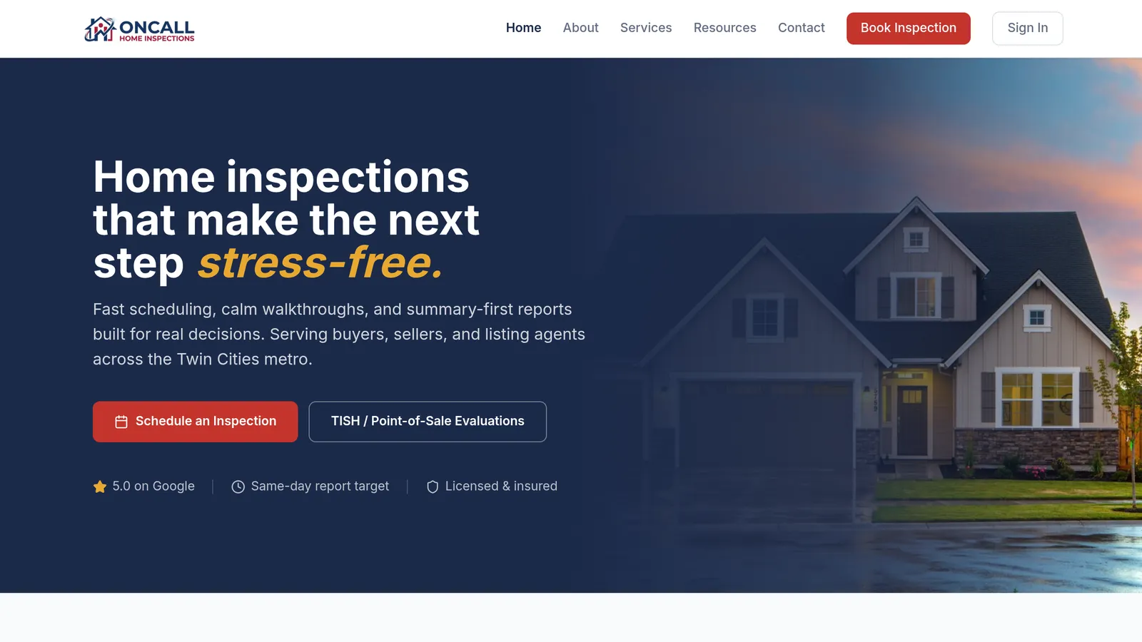 OnCall Home Inspections website