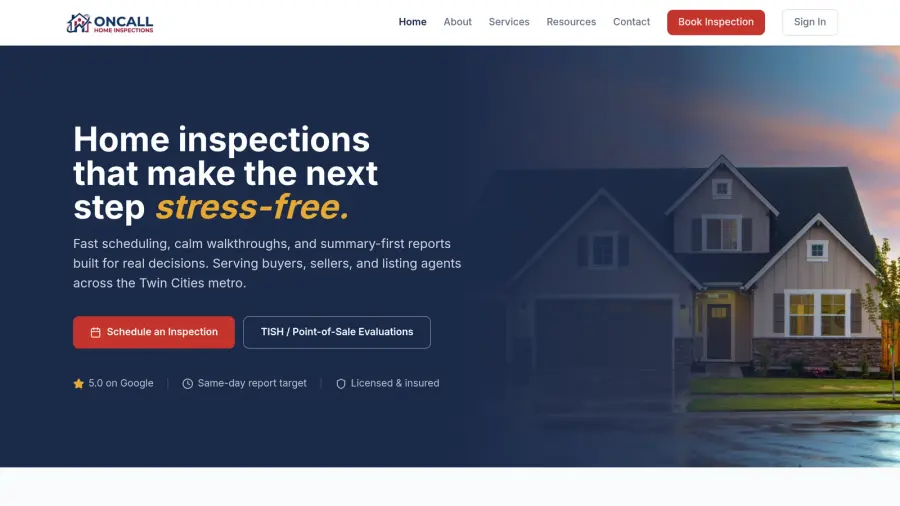 OnCall Home Inspections website